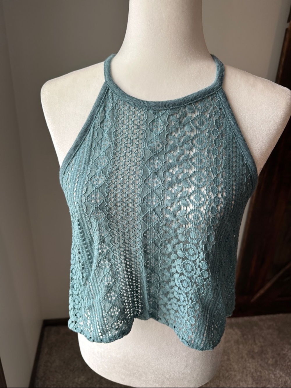 American Eagle Outfitters Teal Crochet Halter Tank
